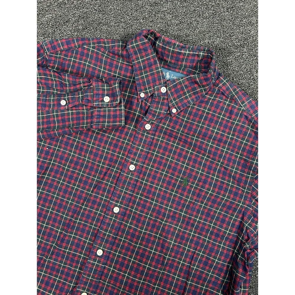 Ralph Lauren Flannel Shirt Mens Large Red Blue Plaid Button Down Classic Fit L/S